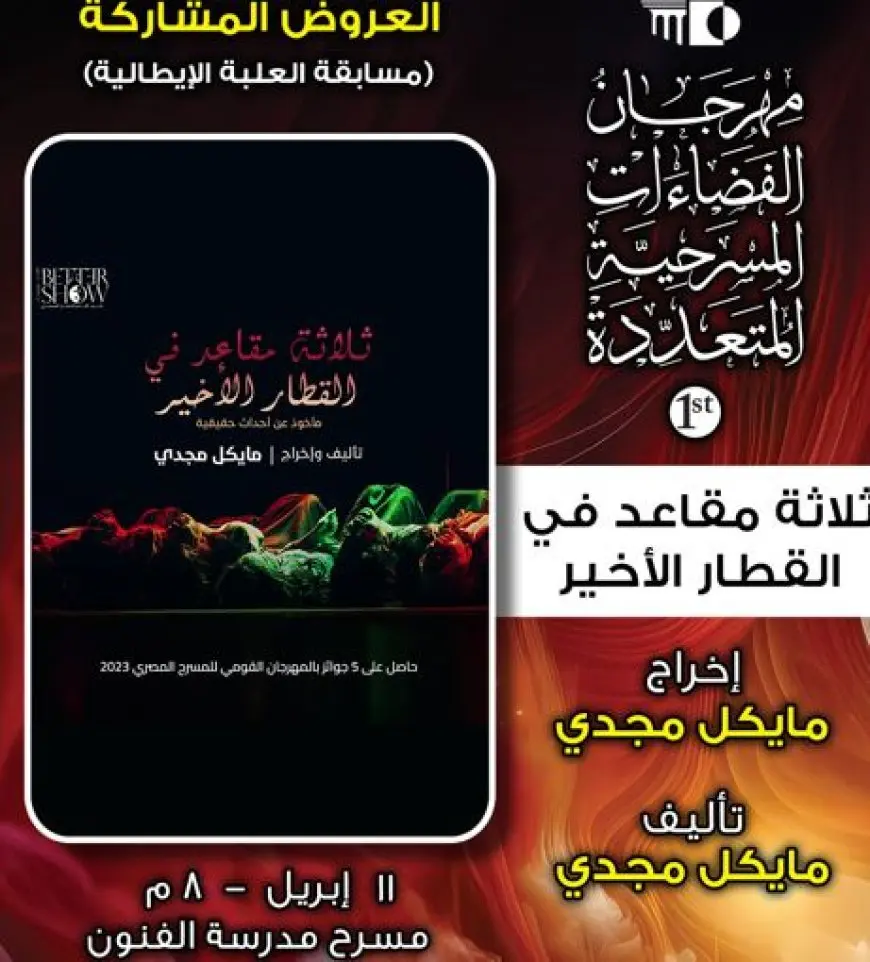 عرض «ثلاثة مقاعد في القطار الأخير» يشارك في مسابقة العلبة الإيطالي بمهرجان الفضاءات المسرحية المتعددة