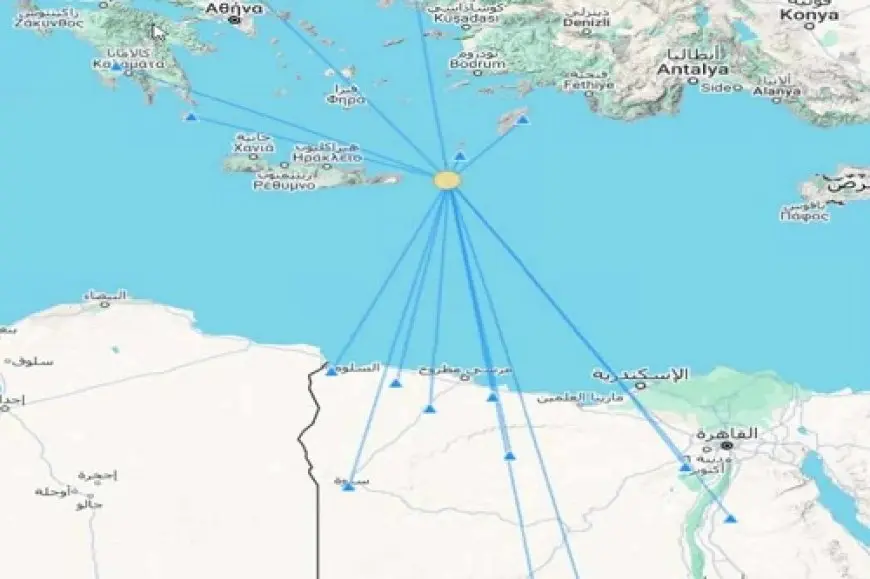 معهد الفلك ينشر خريطة المناطق المتأثرة بزلزال كريت