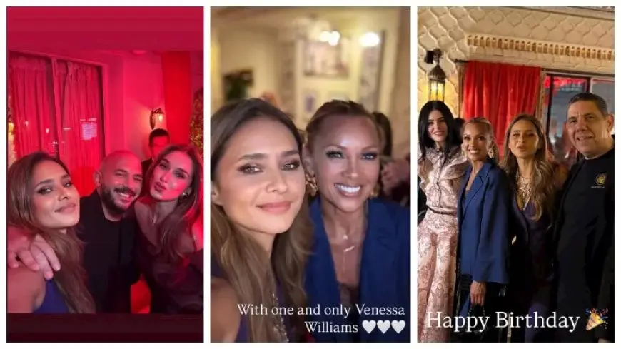 نيللي كريم تنشر صورا مع عمرو أديب وفانيسا ويليامز ومدرب بيراميدز باحدى المناسبات