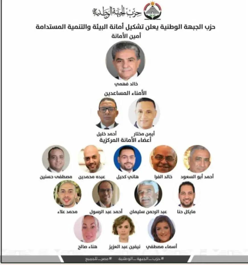 حزب الجبهة الوطنية يشكّل أول أمانة متخصصة للبيئة والتنمية المستدامة برئاسة خالد فهمي