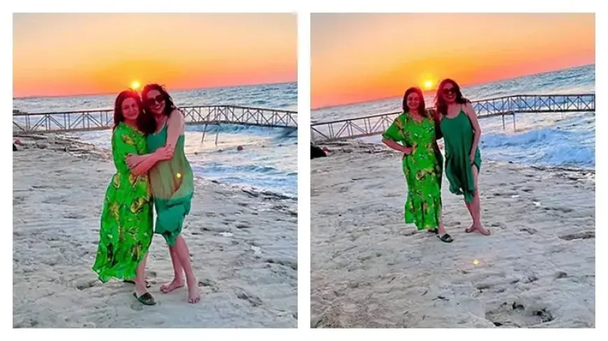 بالصور.. إلهام شاهين على البحر مع شقيقتها والجمهور يعلق