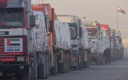 شاحنات المساعدات الإنسانية تتحرك من مصر باتجاه قطاع غزة