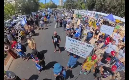 فيديو| مظاهرة أمام مكتب نتنياهو لوقف الحرب في غزة