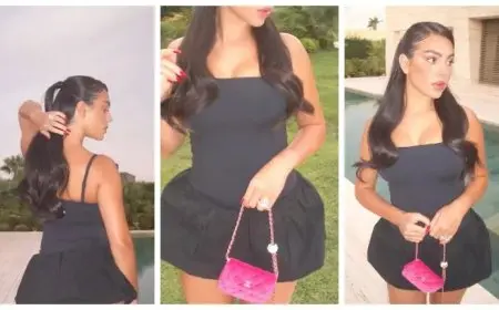 بالصور.. جلسة تصوير جريئة لـ جورجينا أمام حمام السباحة