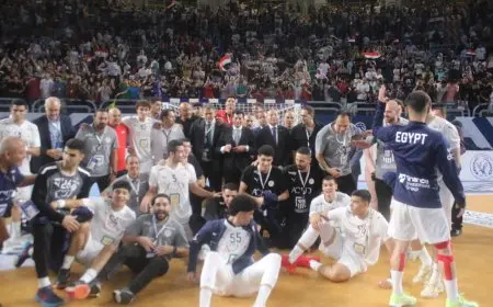 وزير الرياضة يحتفل في الملعب مع منتخب الناشئين بالتأهل لربع نهائي مونديال اليد