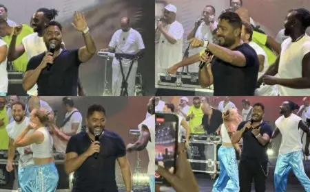 تامر حسني يبدأ فقرته في حفل رأس الحكمة بأغنية الذوق العالي