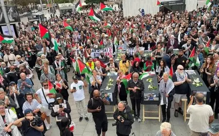 بملابس سوداء وتابوت.. مظاهرة في ستوكهولم تندد باستهداف إسرائيل الصحفيين في غزة