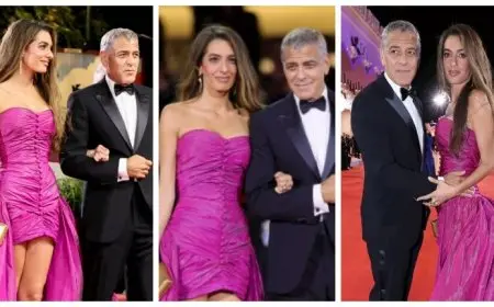 بفستان فوشيا صارخ.. أمل علم الدين وزجها جورج كلوني يخطفان الأنظار -15 صورة