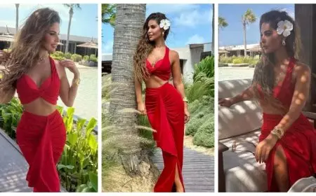 بفستان أحمر جريء.. مي سليم تستمتع بآخر أيام الصيفية