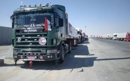دخول عشرات شاحنات الإغاثية من معبر رفح إلى كرم أبو سالم لتسليمها للجانب الفلسطيني