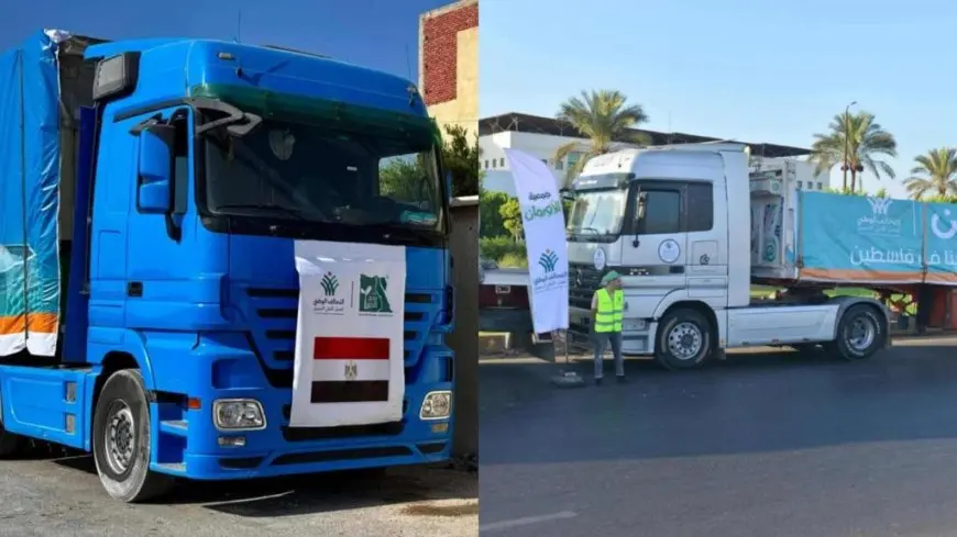 قافلة التحالف الوطني تصل معبر رفح بـ200 شاحنة مساعدات لأهالي غزة