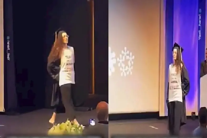 بقميص “أوقفوا الإبادة”.. طالبة إسرائيلية بجامعة تل أبيب تتضامن مع غزة- فيديو