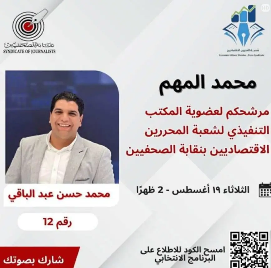 محمد المهم المرشح لعضوية المكتب التنفيذي لشعبة المحررين الاقتصاديين يكشف أبرز ملامح برنامجه الانتخابي