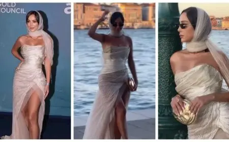 حجاب وفستان مكشوف.. بسمة بوسيل بإطلالة غريبة في مهرجان فينيسيا