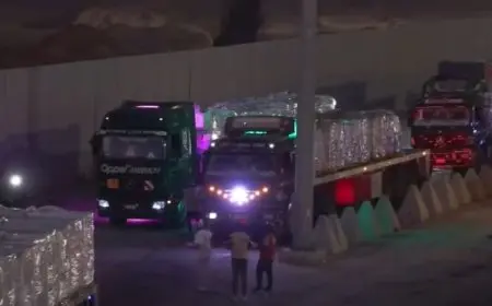 فيديو.. تحرك شاحنات المساعدات من مصر إلى غزة عبر معبر كرم أبو سالم