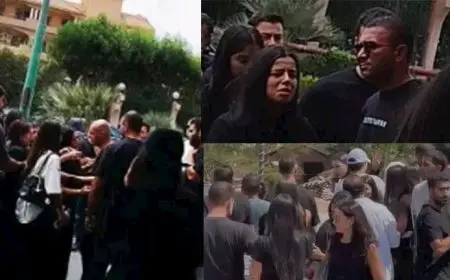 انهيار مريم عامر منيب في جنازة خطيبها الراحل عمرو ستين (صور)
